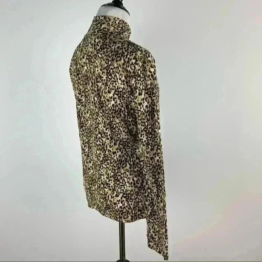 St. John top size S brown tan cheetah print long sleeve mock turtleneck stretch